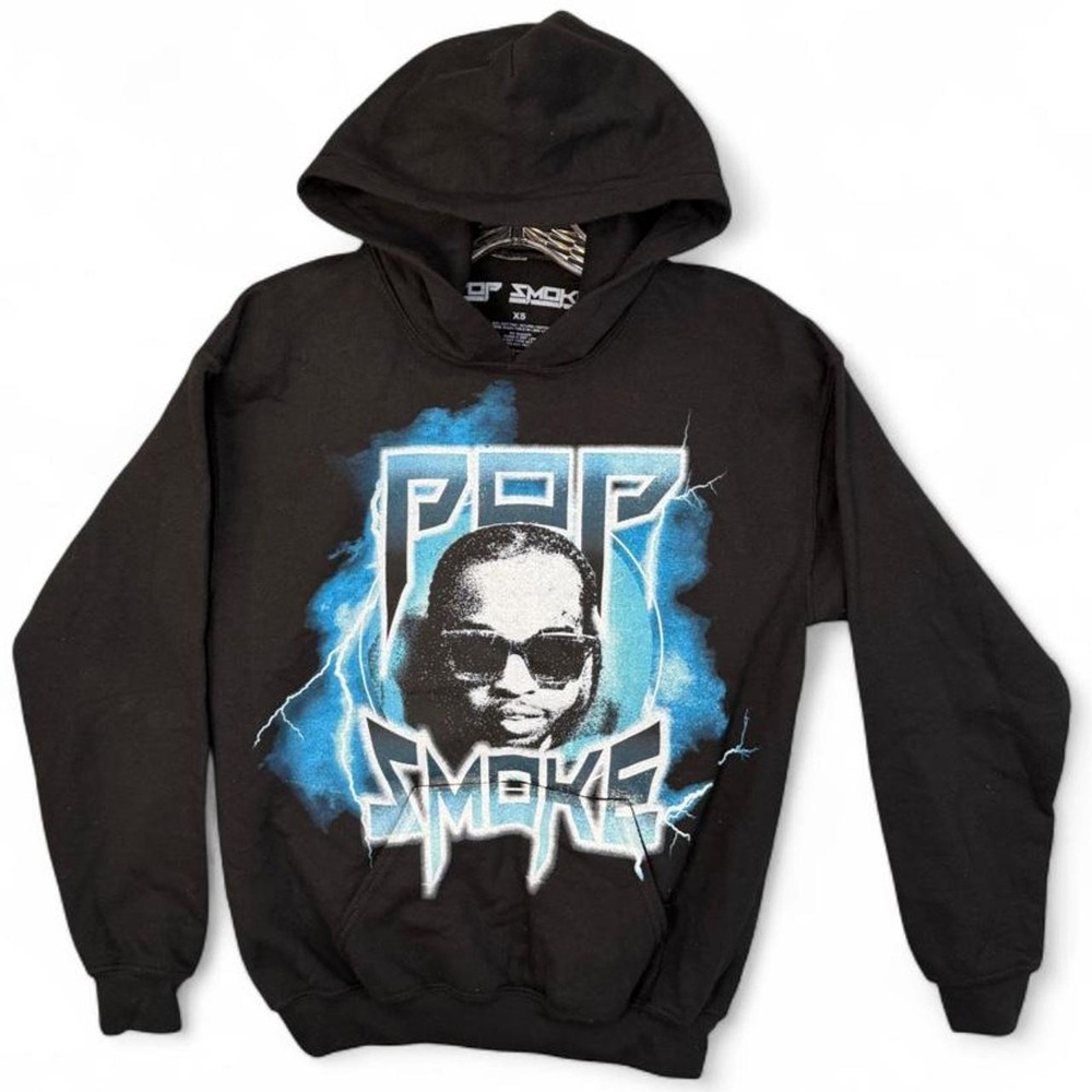 Pop Smoke Official Merch Graphic Hoodie XS Black King Of New York Lightning Y2K